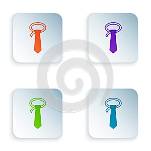 Color Tie icon isolated on white background. Necktie and neckcloth symbol. Set colorful icons in square buttons. Vector