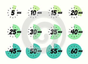 Color timer icon set isolated on white background. Clock, stopwatch. Cooking time label. Vector eps 10