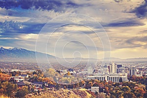 Color toned picture of Salt Lake City downtown, USA.