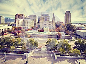 Color toned picture of Salt Lake City downtown, Utah, USA