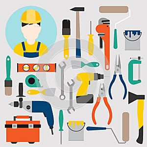 Color tools for repair and home improvement. Vector illustration