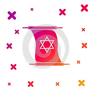 Color Torah scroll icon on white background. Jewish Torah in expanded form. Torah Book sign. Star of David symbol