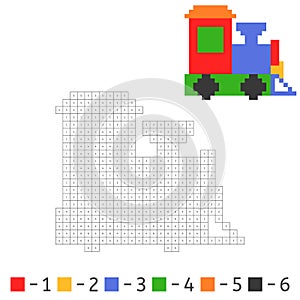 Color toy train in pixel art