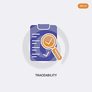 2 color Traceability concept vector icon. isolated two color Traceability vector sign symbol designed with blue and orange colors photo