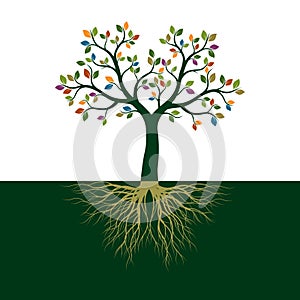 Color Tree of Life with Roots. Vector Illustration