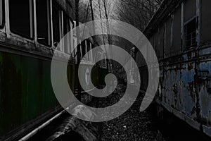 Color between Trolley graveyard in the woods