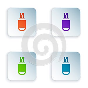 Color USB flash drive icon isolated on white background. Set colorful icons in square buttons. Vector Illustration