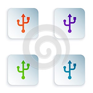 Color USB symbol icon isolated on white background. Set colorful icons in square buttons. Vector