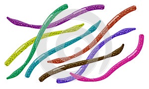 Color varieties of soft plastic worm baits.