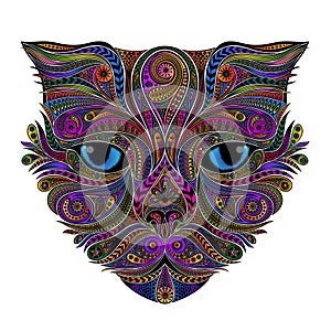 Color vector cat from patterns in zentangle style