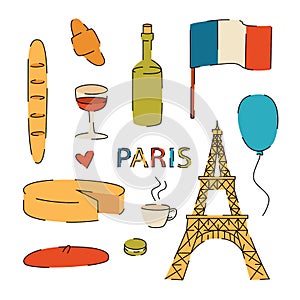 Color vector flat illustration of Paris.