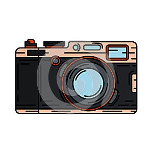 Color vector icon with digital slr professional camera. Photography art. Megapixel photocamera. Cartoon style