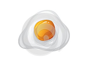 Color vector illustration in cartoon style. Fried egg top view. Scrambled eggs isolated from white background.