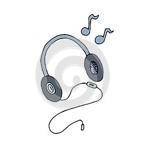Color vector isolated doodle element, headphones with music