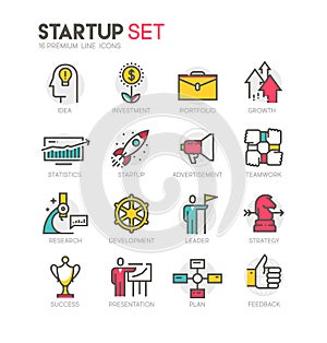 Color vector line icons set of startup