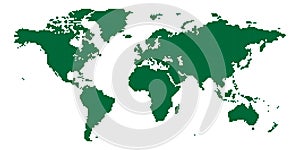 Color vector map of the world. Dots map is green.