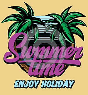 Color vector poster template for summer time party with calligraphic lettering