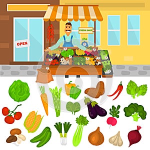 Color vegetables icons set. Vegetables shop color illustartion for web and mobile design