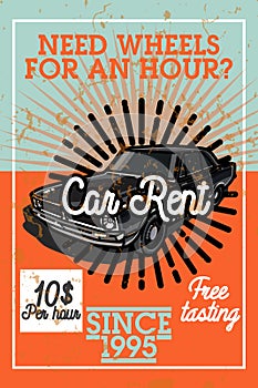 Color vintage car rent banner