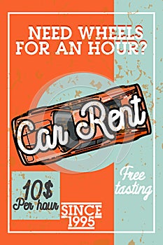 Color vintage car rent banner