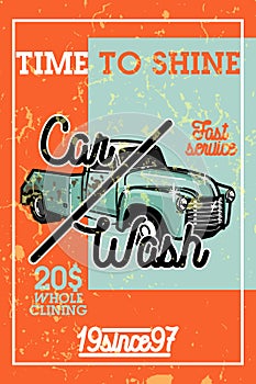 Color vintage car wash banner