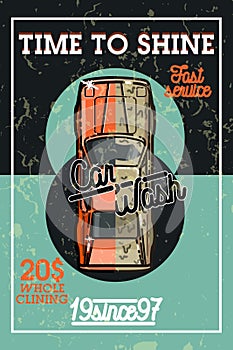 Color vintage car wash banner