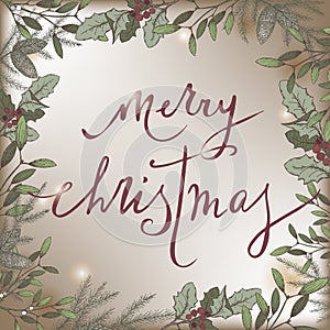 Color vintage Christmas template with mistletoe frame and holiday lettering.