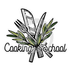 Color vintage cooking school emblem