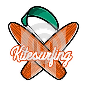 Color vintage kitesurfing emblem photo