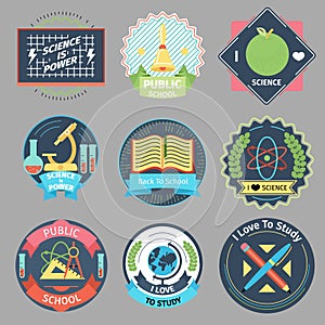 Color vintage school emblems vector set