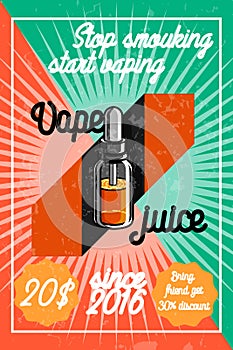 Color vintage vape, e-cigarette poster
