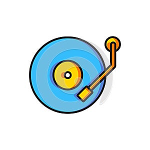 Color Vinyl player with a vinyl disk icon isolated on white background. Flat filled outline style with shadow. Vector