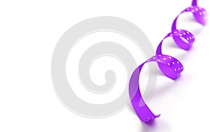 Color violet silk ribbon with dots on white background