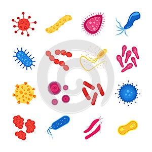 Color Virus and Bacteria Icons Set. Vector