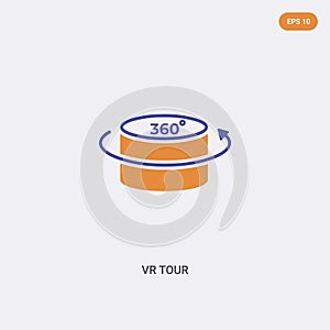 2 color VR tour concept vector icon. isolated two color VR tour vector sign symbol designed with blue and orange colors can be use