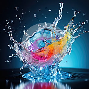 color water drop hitting water to create a splash
