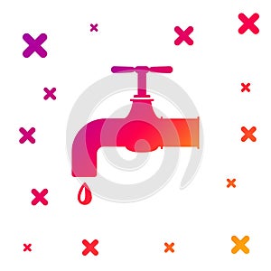 Color Water tap with a falling water drop icon isolated on white background. Gradient random dynamic shapes. Vector