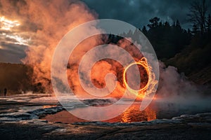 Color water twirl fume circle ink wave astrology eye esoteric vision orange red golden steam vortex photo