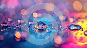 Color waterdrops on a surface colorful background