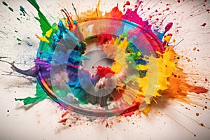 A color Wheel with goethe colors exploding in colorful powder on a light background created with generative AI technology