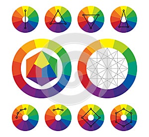 Color wheel, types of color complementary schemes