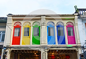 Color window in Chino-Portuguese style, Phuket Thailand photo