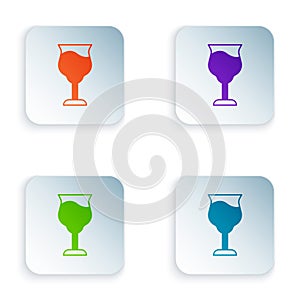 Color Wine glass icon isolated on white background. Wineglass sign. Set colorful icons in square buttons. Vector