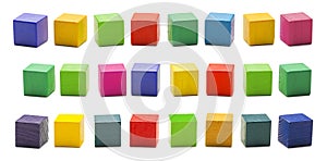 Color Wood Blocks Toys, Blank Multicolored Wooden Cube Bricks