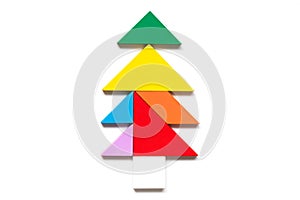 Color wood tangram puzzle in tree shape