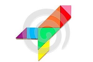 Color wood tangram in rocket or missile shape on white background