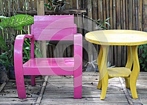 Color wooden chair set.