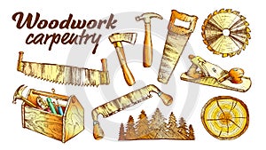 Color Woodwork Carpentry Collection Equipment Set Vector