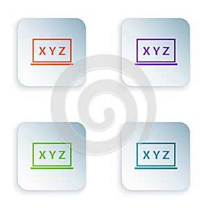 Color XYZ Coordinate system on chalkboard icon isolated on white background. XYZ axis for graph statistics display. Set photo