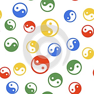 Color Yin Yang symbol of harmony and balance icon isolated seamless pattern on white background. Vector